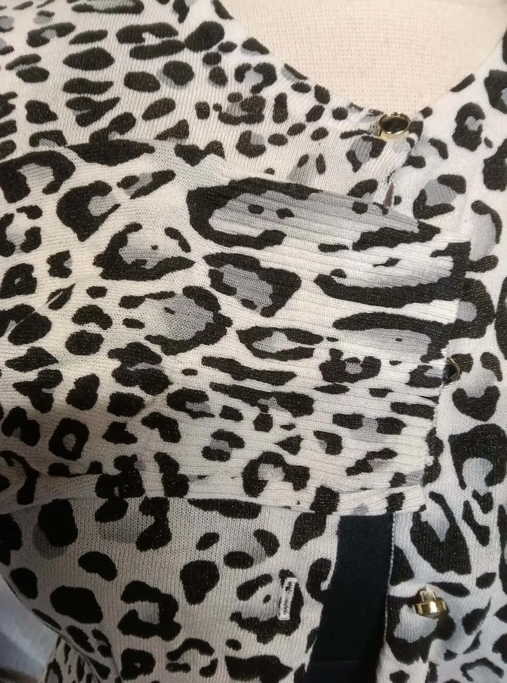 Cache Leopard Print 3/4 Sleeve Button-Up Cardigan Sweater - Picture 3 of 4